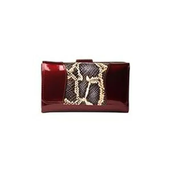 Women's Anti-Theft Python Print Calfskin Leather Wallet - Handmade RFID Blocking Twill Lined Organizer Clutch with Card Slots, Burgundy (Card Handling Women's Wallets), Calf Skin, Handmade In Usa