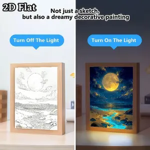 Moonlit Beach LED Light Painting USB-Powered, Adjustable Desk Lamp, Polished Wood Frame, Perfect for Bedroom, Home Decor, Living Room, Office, Ideal Gift for Nature, Fantasy Art Lovers, Enchanting Decor for Relaxing Spaces
