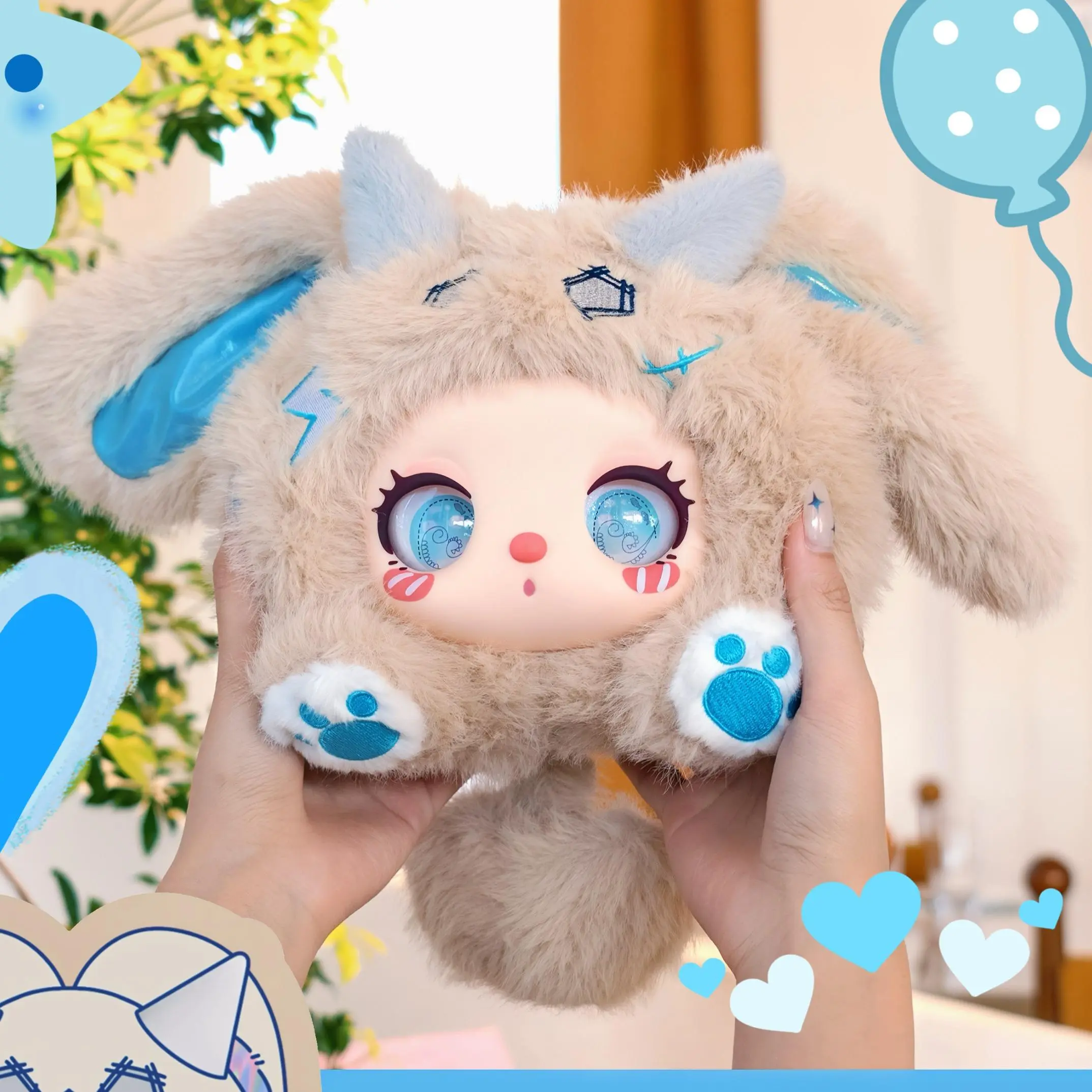 (Black Friday) LIILA Marshmallow Bunny Plush Storage Bag - US-Shipped Home Organizer, Cuddly Stuffed Animals, Cute Kawaii Design, Fluffy Pompom, Multiple Styles, Random Eyes