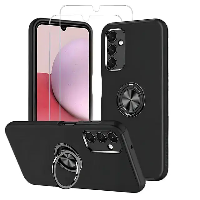 Entronix Bundle Compatible with Galaxy A16 - 360º Circular Ring Gripstand Case & 2 Clear Screen Protectors Cover Metal Tempered Dustproof Protection Protective