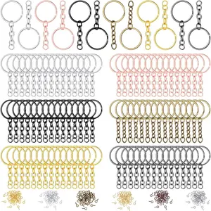360 Piece Craft Keychain Making Kit, Including 90 Keychain Links, 90 Open Jump Ring Connectors, and 180 Small Screw Eye Pin Hooks, for DIY Keychain Supplies (25mm, Mixed Color)