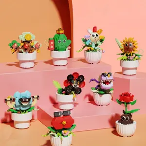 Funny Building Block Flower Series Set, Colorful Cute Succulent Plant Toy, Fun Collection Model, Desk Decoration, Kids Birthday Gift, Building Block Sets