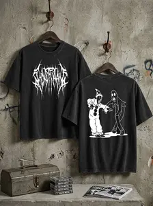 Funny Horror Graphic Tee Men Double Sided Cotton Shirt Vintage Gothic Streetwear Y2K Graphic Tee Halloween Fashion Shirt classic t-shirt casual short sleeve crew neck top day versatile weekend casual wear