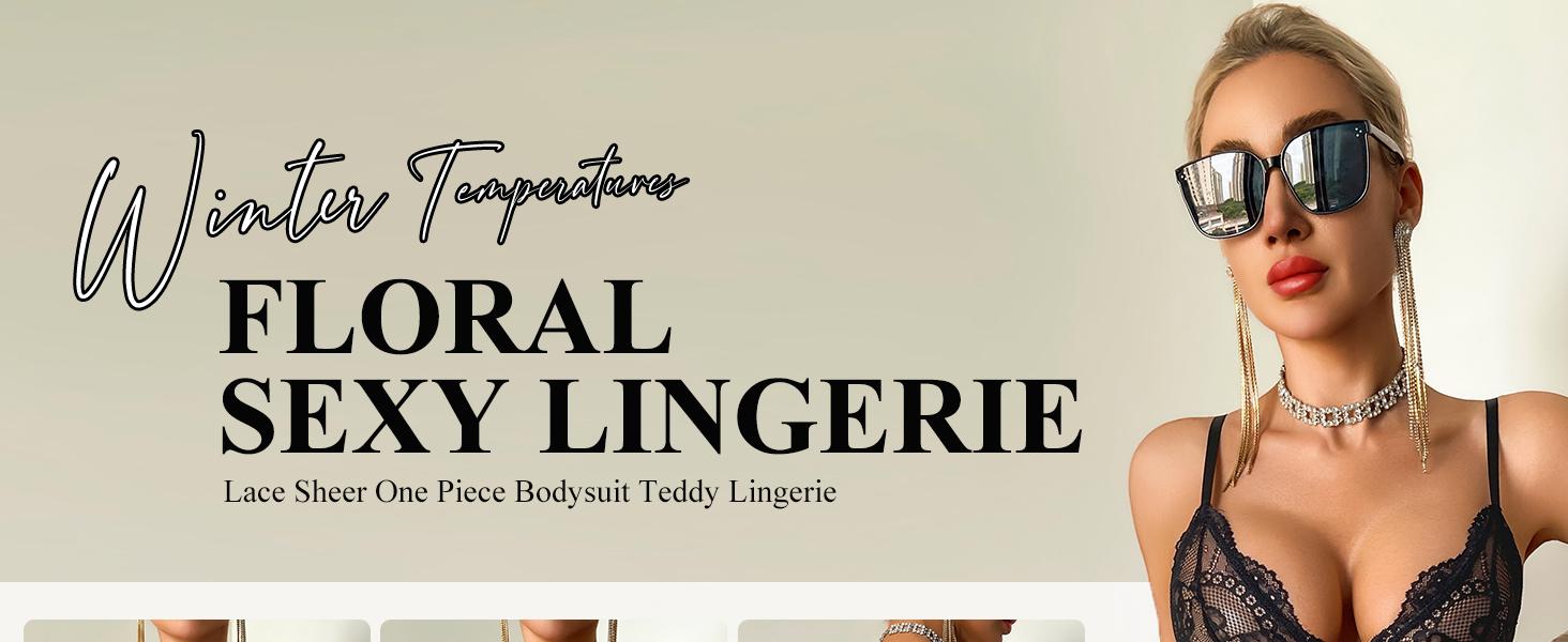 Avidlove Women Sexy Lingerie Sheer Lace Bodysuit V Neck Teddy Lingerie One Piece Mini Babydoll Womenswear Womenswear