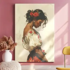 Framed Wall Art, Wrapped Canvas Poster Vintage Prints, Romantic Mariachi Band Wall Decoration, Southwest Modern Wall Art Canvas, Mexican Bedroom Poster, Perfect Gift Decor, Wall Art for Living Room Bedroom Office, Wood Artwork Paint Water Proof