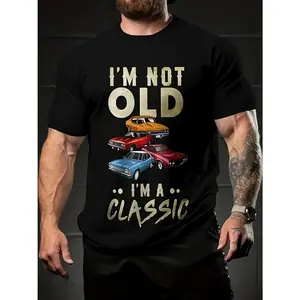 Men's vintage car print Graphic T-Shirt - 100% Cotton Black Short Sleeve Crew Neck Regular Fit Casual Wear | Soft & Breathable Fabric, Durable Print, Everyday Comfort, Machine Washable, casual sports outdoor activity