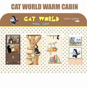 4-Pack Cat World Warm House Cartoon Magnetic Bookmarks, Student Supplies Gift, Reading Clips for Books, Fun and Practical Bookmark Set