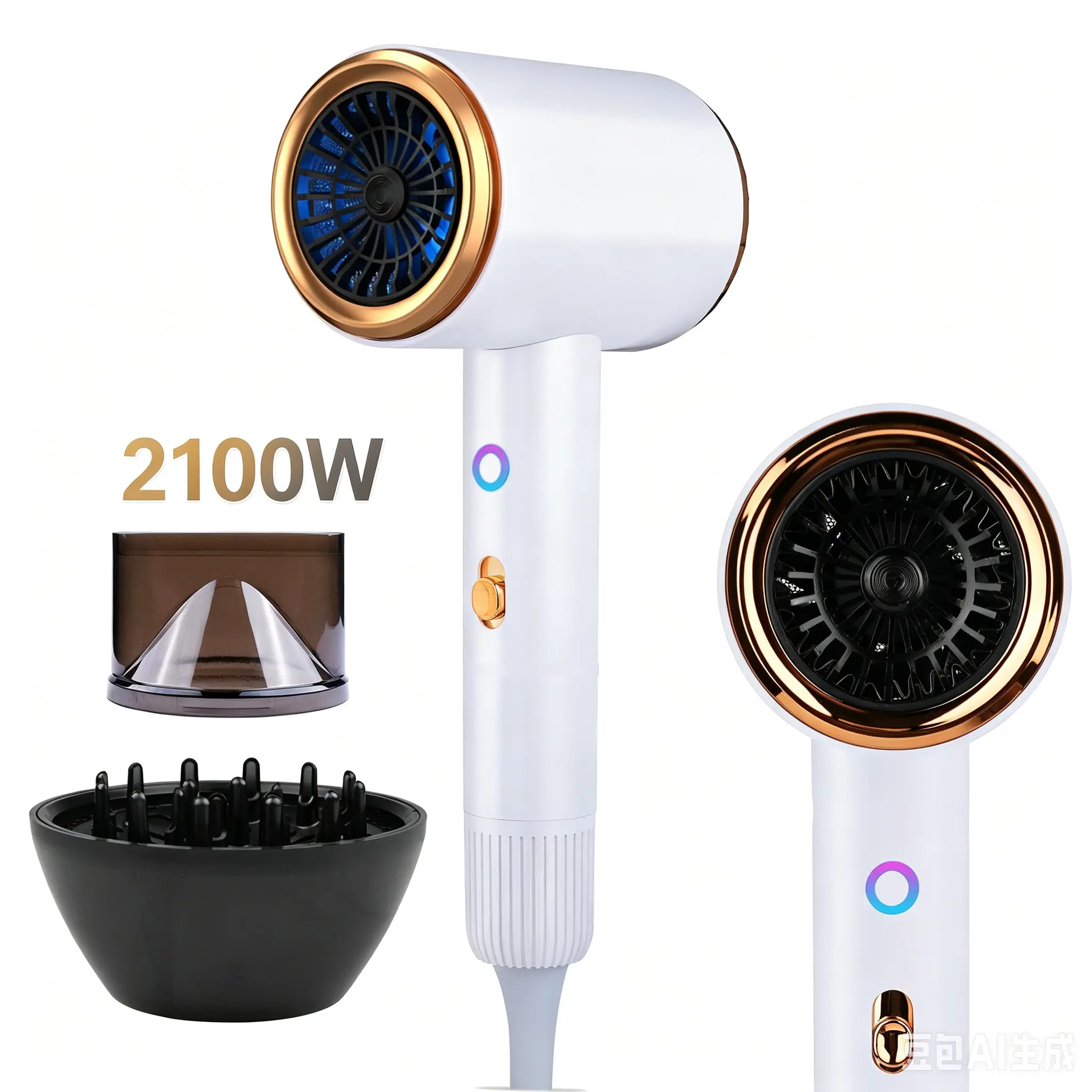 Lightweight Ionic Hair Dryer, 2100W Professional Blow Dryer for Fast Drying, Anti-Static with Hot and Cold Air, 3 Heat & 2 Adjustable Wind Speed Settings, 2 Nozzles for Salon, Home & Travel, Cord, Bouncy Blowout, Adjustable Wind Speed Hair Dryers