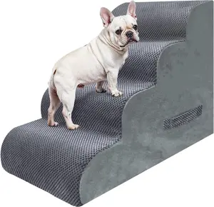 PAWSCART Dog Stairs for Small Dogs and Cats, 4-Step Dog Steps for Bed, 19.6" H Pet Stairs for High Bed, Pet Ramp for Couch, Sofa, Non-Slip Surface Removable Washable Cover, Grey