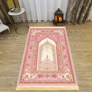 1pc Pink Palace Style Prayer Mat Muslim Prayer Rugs - Polyester, Machine Washable, Indoor/Outdoor Use, Ideal for Pilgrimage & Meditation, Islamic Wall Art