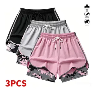 3-pack women’s casual athletic shorts with built-in lining, drawstring design, elastic waistband—suitable for outdoor sports, fitness, running, and everyday wear; women’s shorts, athletic shorts, womenswear