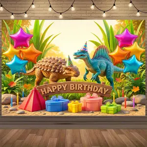 Dinosaur Theme Birthday Backdrop | Fun Kids Party Photo Background