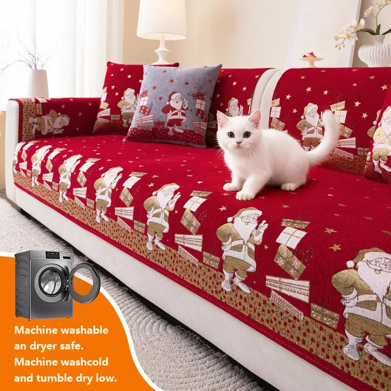 1pc Plush Sofa Blanket, All-Season Pet-Friendly, Non-Slip Dustproof, Home Decor Couch Cover, Christmas Santa Design