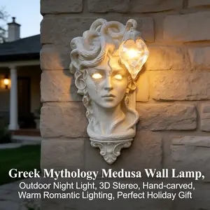 Medusa Statue Wall Lamp - Greek Mythology Character Wall Lamp - Retro American Wall Accent Light - Gothic Home Decor - Suitable for decoration in gardens, corridors, living rooms, passageways, bedrooms, etc.- Easter, Christmas, Halloween gift