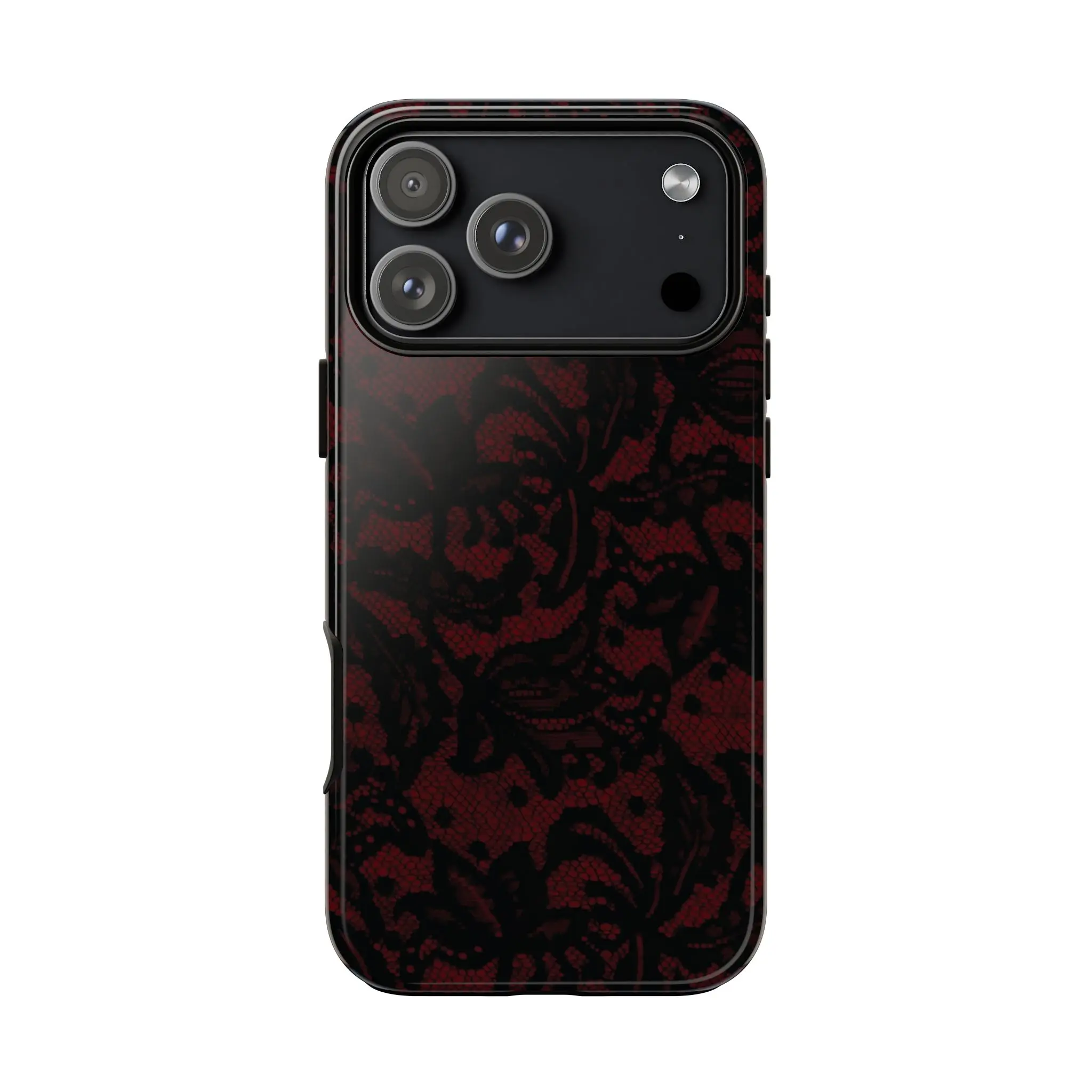 Black Lace Floral Tropical Cellphone Case - Elegant Red Aesthetic Shell, Wireless Charging Compatible, Shockproof Protection Cover for iPhone 17,16,15,14,13,12,SE,Max,Pro,Gift Idea, Casing, Durable