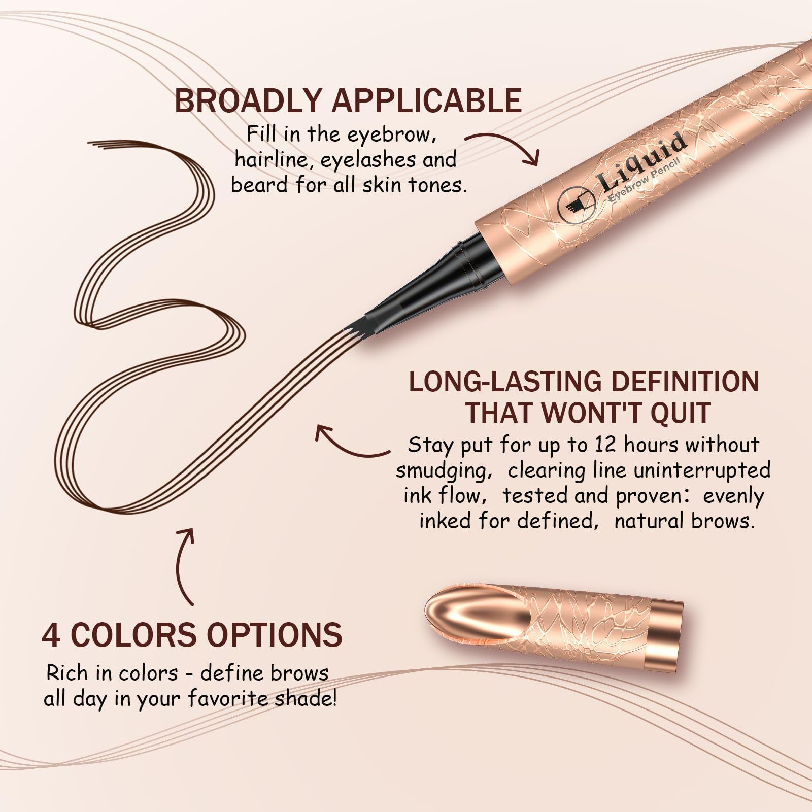 Eyebrow Pen, Contouring Pen Fine Stroke 3D Waterproof Microblading Eyebrow Pencil with 4-Fork-Tip Create Natural Hair-Like Brows Stay on All Day
