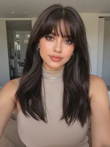 18 Inch Deep Medium Long Curly Wig with Bangs, Synthetic Hair Wigs, Synthetic Machine Wigs for All Women, Perfect for Daily Use, Daily Wear Wig, Travel, Parties