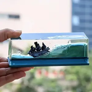 Viral Pirate Ship Liquid Dynamic Ornament, Unsinkable Floating Boat Wave Decor, Stress Relieving Liquid Flip Toy, Perfect for Home Office Car Desktop Decoration