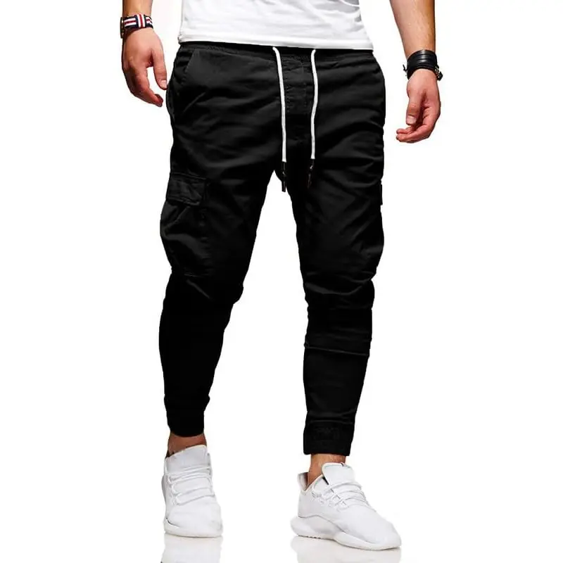 HUNGSON Men's Fitted Twill Cargo Jogger Pants - Stretch Cotton-3% Spandex Activewear with Drawstring Waist & Cargo Pockets for Hiking, Training, Dancing, Shopping, Casual Jogger, Drawstring Workout Jogger