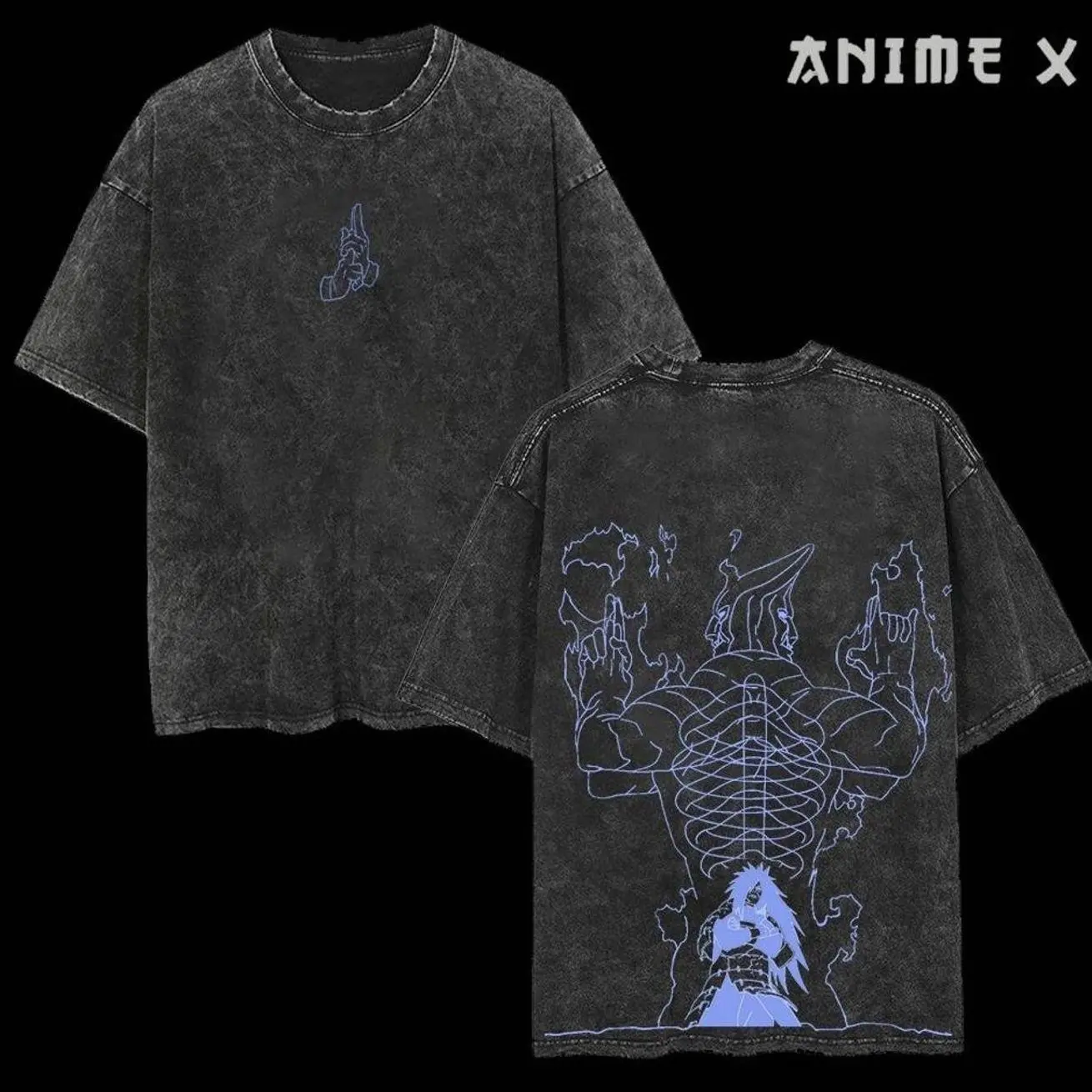 Retro Heavy Limited Uchiha Madara Susanoo Naruto Anime Double Printed Vintage Oversized Washed Tee Unisex Oversize Anime Manga Washed Heavyweight Cotton T-shirt, Gift For Anime Fan, Anime Lover TTO PSC