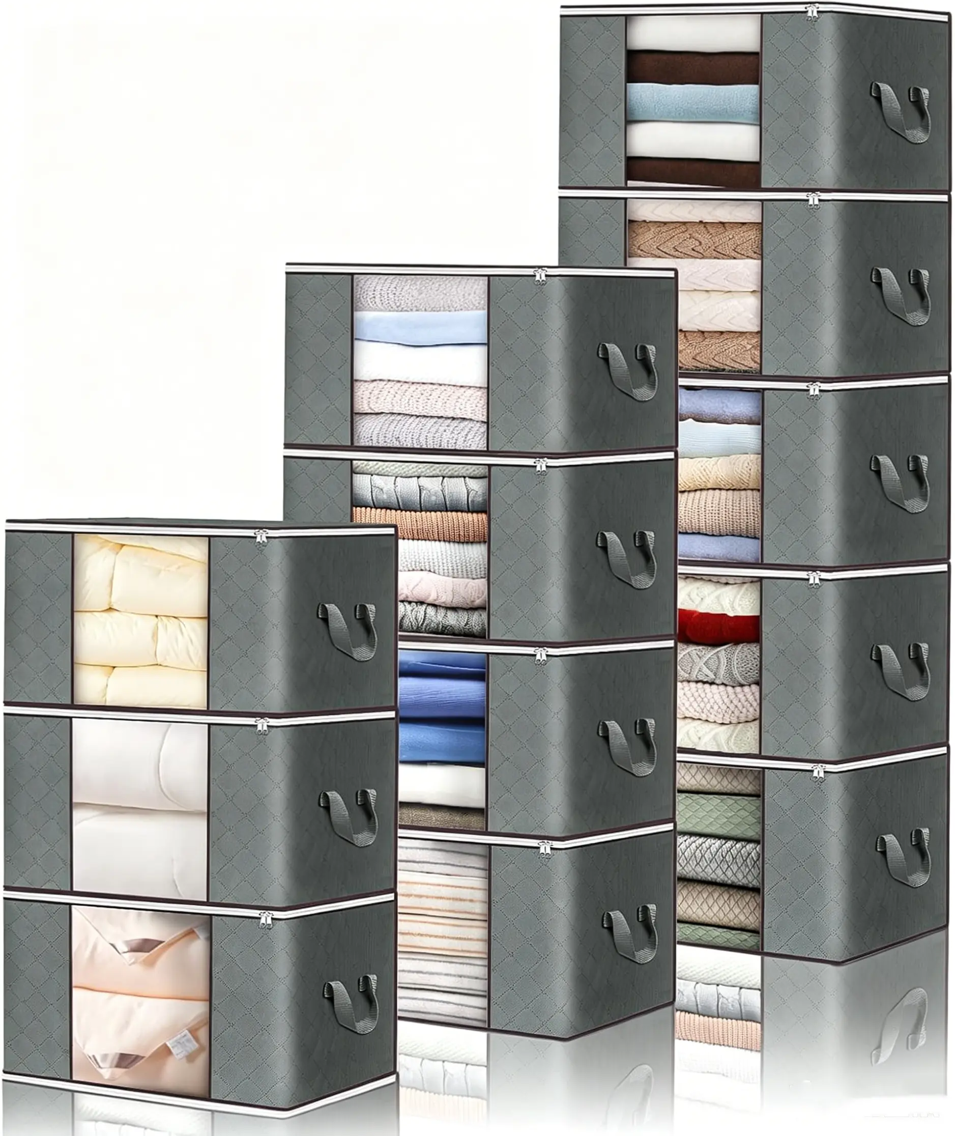 Grey 12-piece clothing storage bag with foldable thick cloth blanket for organizing clothing storage Portable Organizer Organiser