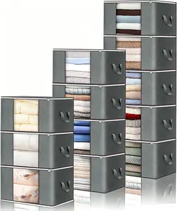 Grey 12-piece clothing storage bag with foldable thick cloth blanket for organizing clothing storage Portable Organizer Organiser