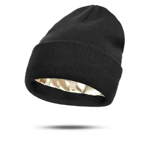 Satin Lined Beanie for Women & Men – Warm Winter Knit Hat, Hip Hop Street Style Knit Cool Hat for Fall, Perfect Gift Idea Unisex Knit Hat for Cold Weather | Fashion Matching Gothic Accessories Ideal Skiing Gift Cap Assorted Color