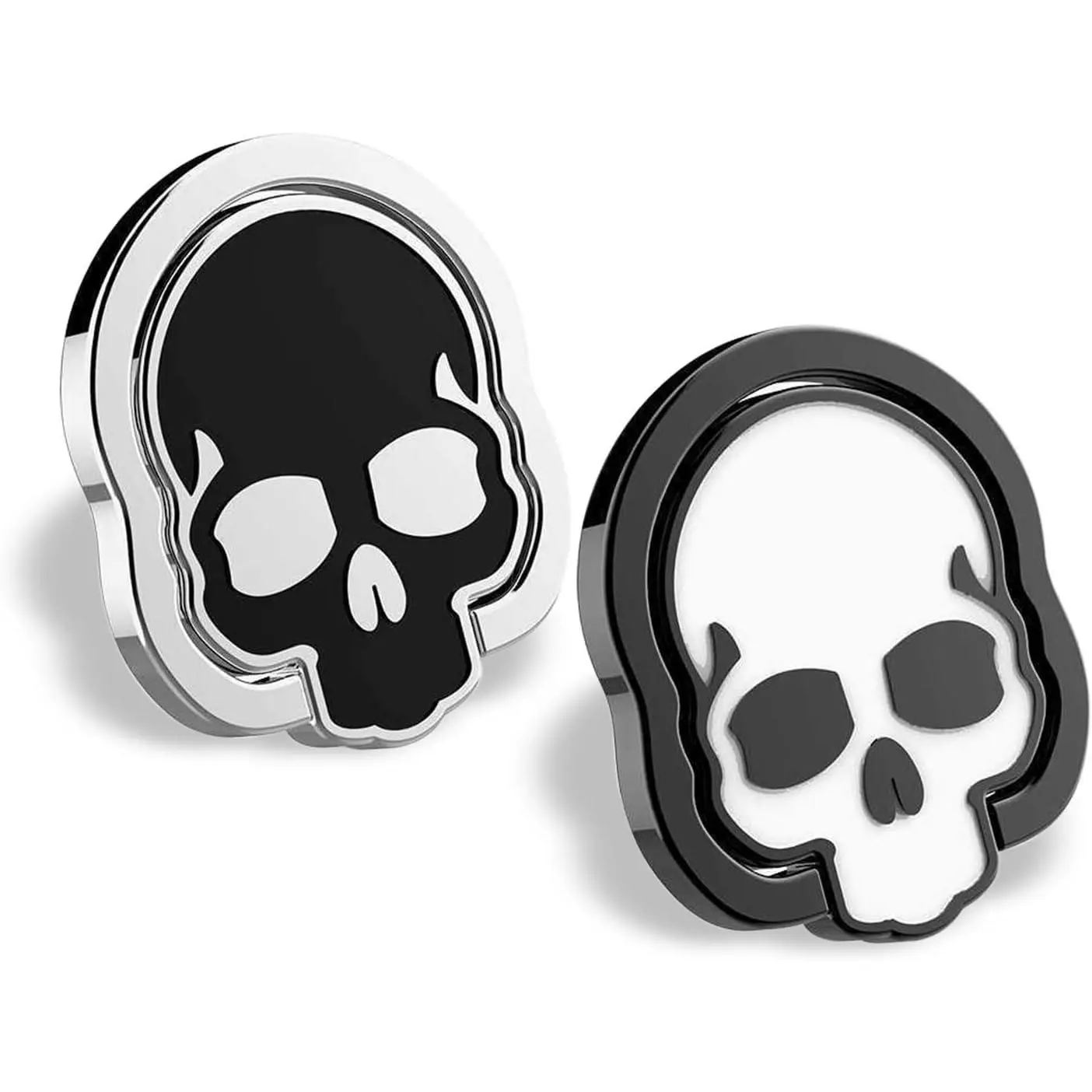 2-Pack Smartphone Cellphone Mobile Accessories Skull Ring Grip, 360° Adjustable Finger Ring Holder, Magnetic Car Mount Kickstand Compatible with Phones - Black & White
