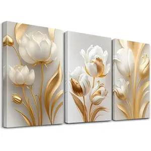 3pcs Wooden Wall Art, Elegance Poster, Spring Theme Art Prints, Floral Abstract Design, Flower, Home Decor, Modern Wall Paintings, Canvas Posters, Decor for Living Room, Bedroom, Housewarming Gift, With Frame #GLOBAL PICKS unframed