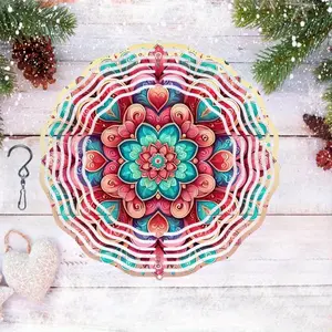 Vibrant Heart Mandala Wind Chime for Outdoor Garden Patio Balcony Decor with Rotating Hook Colorful Wind Powered Soothing Sounds