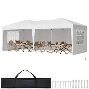 fathersdaygift VEVOR Pop Up Canopy, 10x 20 FT Instant Canopy Portable Gazebo with 3 Sidewalls 2 Ventilated Windows, Height Adjustable Pop-Up Outdoor Shelter Tent for Events, Patio, Backyard, Party, Parking