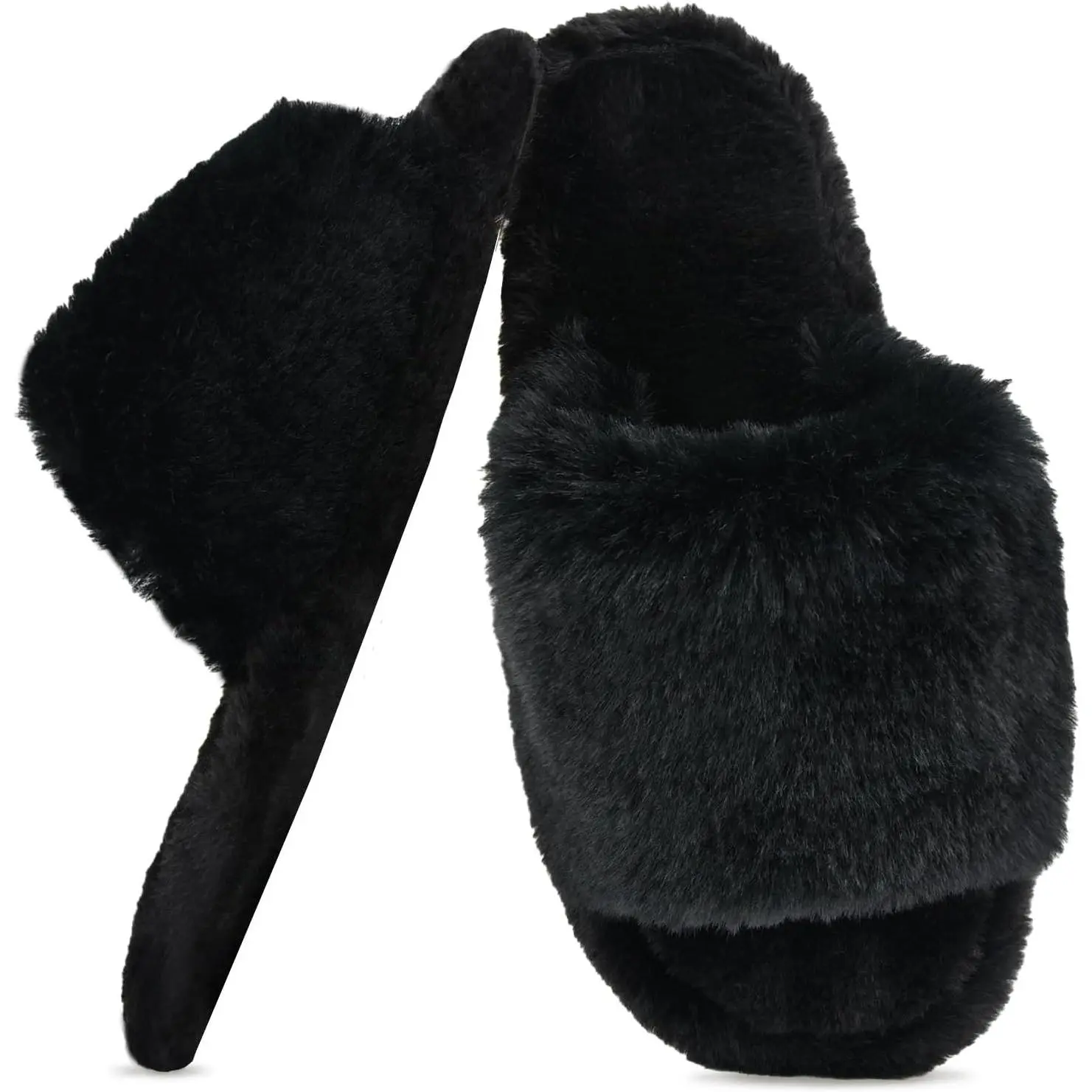 ZOORON Women's Fuzzy Slippers with Memory Foam Comfy Faux Fur Anti-Skid Sole Slippers for Women Bedroom House Open Toe