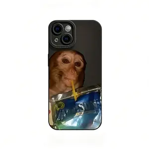 Monkey Sipping Caprisun Phone Case, Fall and Shockproof Phone Case in Summer, Full Side Protection for iPhone 17/16/15/14/13/12/11/XR/XS/16E/MINI Pro Max Phone Case Compatible with Samsung Galaxy S25