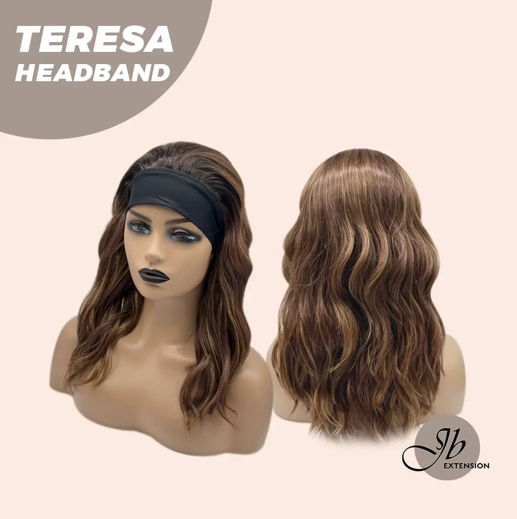 JBEXTENSION 18 Inches Wave Caramel Auburn Honey Balayage Headband Wig TERESA HEADBAND