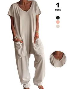 Women's Workwear Jumpsuit Casual Home Wear, Comfortable Fitted One-Piece Pants, All Seasons Fashion, Plain Pattern