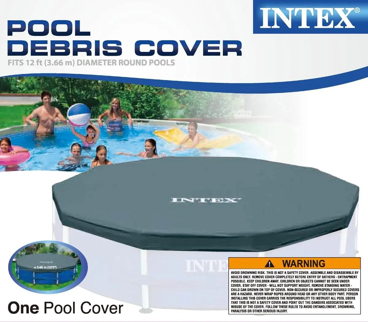 Intex 12-Foot Round Metal Frame Above Ground Swimming Pool Debris Cover, Blue Intex 12-Foot Round Metal Frame Above Ground Swimming Pool Debris Cover, Blue