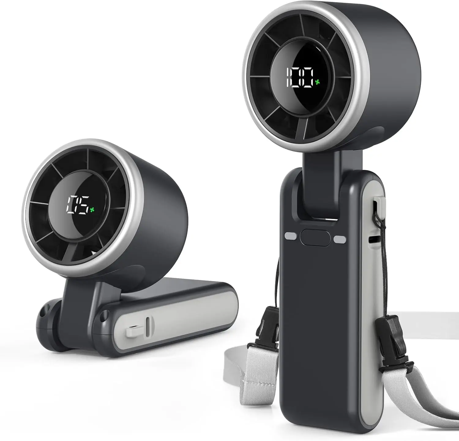 Hand-Held Portable Turbo Fan - 3-in-1, Battery Operated, Cordless Mini, High Velocity, 4000mAh, 5 Speeds, 180° Foldable, Air Turbo Tech, USB-C Rechargeable for Travel, Outdoor Use (Black), 3-In-1 Portable Fans, Battery Operated Portable Fans