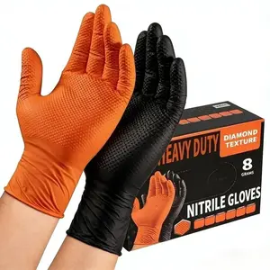 Disposable Diamond-Texture Nitrile Gloves, 8-Mil Thickness, Latex-Free, Suitable for Automotive, Outdoor and Household Cleaning, Nitrile Material