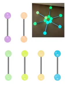 [glow-In-The-Dark Studs] 6pcs Multicolor Luminous Acrylic Ball Tongue Studs, Cartilage, Nipple, Lip, and Eyebrow Piercing Jewelry for Men, Luminous Accessories