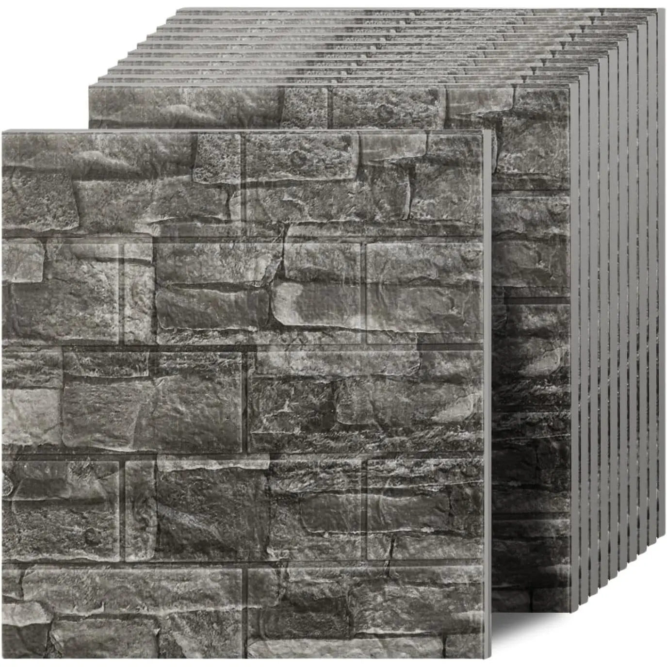 3D Wall Panels Peel and Stick in Black Grey Stone, 10 count XPE  3D Wallpaper, Textured Faux Brick Wall Panels for Bedroom, Stairs, Kitchen
