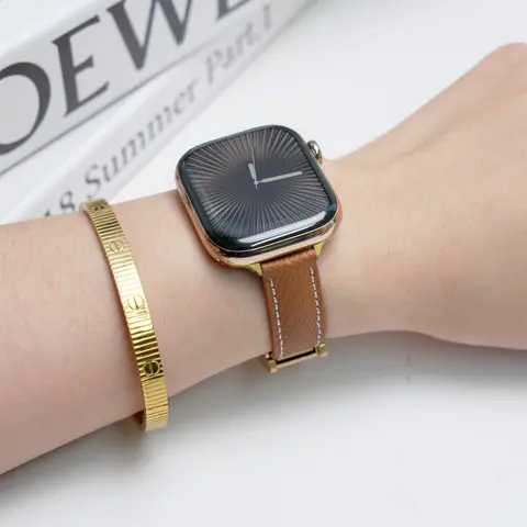 CrazyGrass Women's Slim Grain Cowhide Leather Watch Strap - Black Band-Silver Buckle, Magnetic, 38/40/41/42mm, Business Casual, Smartwatch Accessories, Daily Commute Use, Mother's Day Gift (Watch Not Included)
