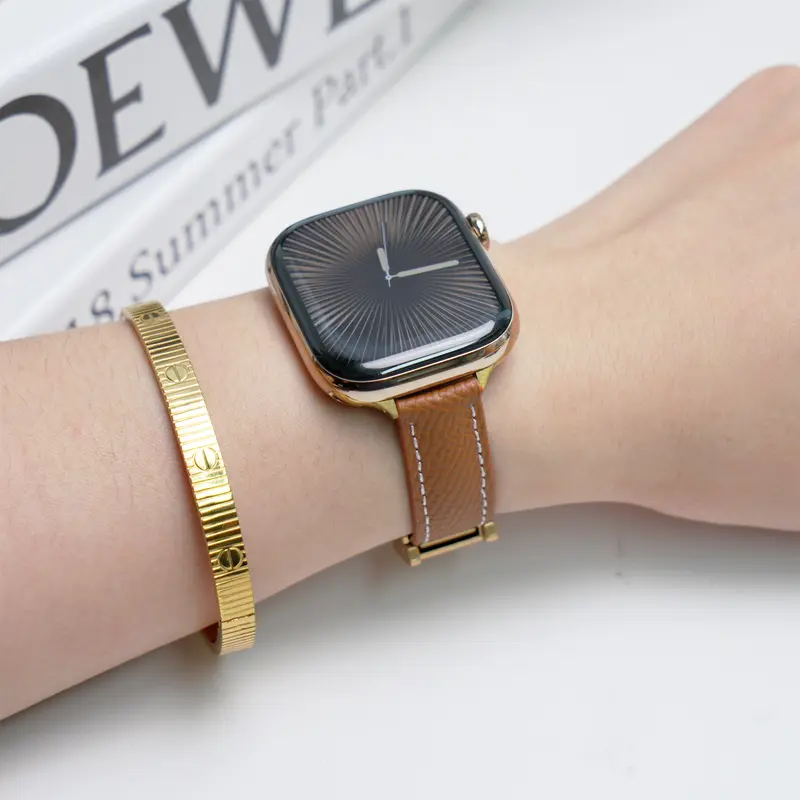 CrazyGrass Women's Slim Grain Cowhide Leather Watch Strap - Black Band-Silver Buckle, Magnetic, 38/40/41/42mm, Business Casual, Smartwatch Accessories, Daily Commute Use, Mother's Day Gift (Watch Not Included)