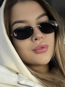 Unisex Y2K Retro Oval Sunglasses, Narrow Metal Frame Trendy Design, Suitable for Daily Wear, Travel, Music Festivals, Parties