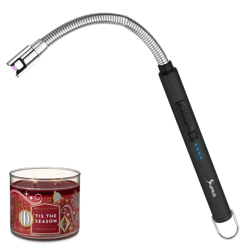 Candle Lighter SUPRUS Rechargeable Electric Arc Lighter Triple Safety Long Lighter Stainless Steel Shell & Hanging Hook with 360°Flexible Neck