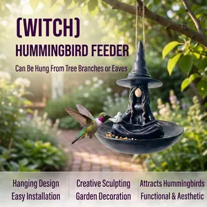 Halloween Witch Sculpture Bird Feeder Hummingbird Feeder, Festive Holiday Decoration Ornament for Hallways Eaves Yards