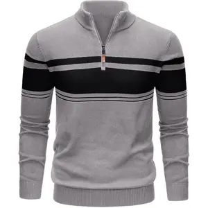 MensSweaterQuarterZipPulloverCottonLongSleeveSweatersStripedCausalPulloversFallWinterSweatshirtshirt