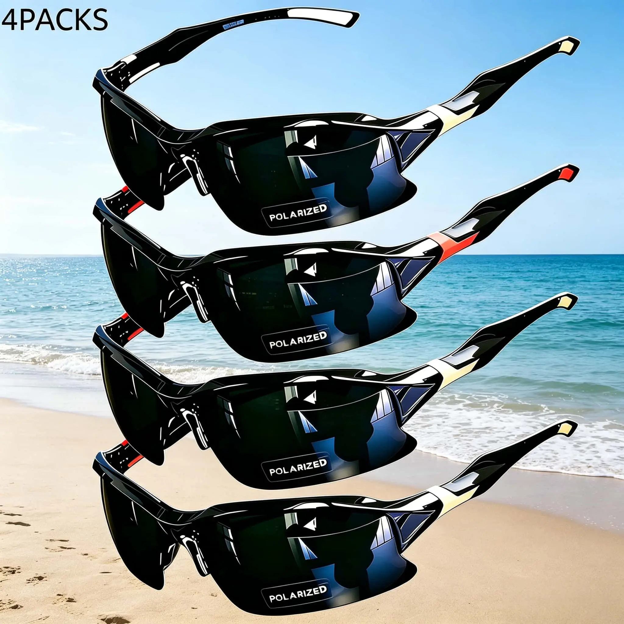 Unisex Polarized Sports Sunglasses 4-Pack, Windproof Stylish Eyewear for Women, Men's Outdoor Use Including Baseball, Running & Driving, Sunglasses For Women, Men's Sunglasses