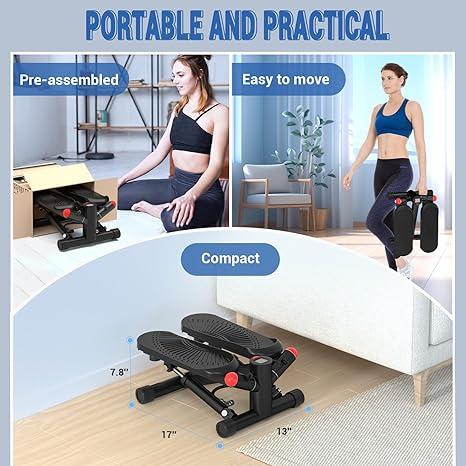 Steppers for Exercise at Home, Upgraded Stair Stepper Machine with 10DB Super Quiet, Air-Powered Mini Stepper with Resistance,Air-Powered Twist Stepper for Full Body Workout