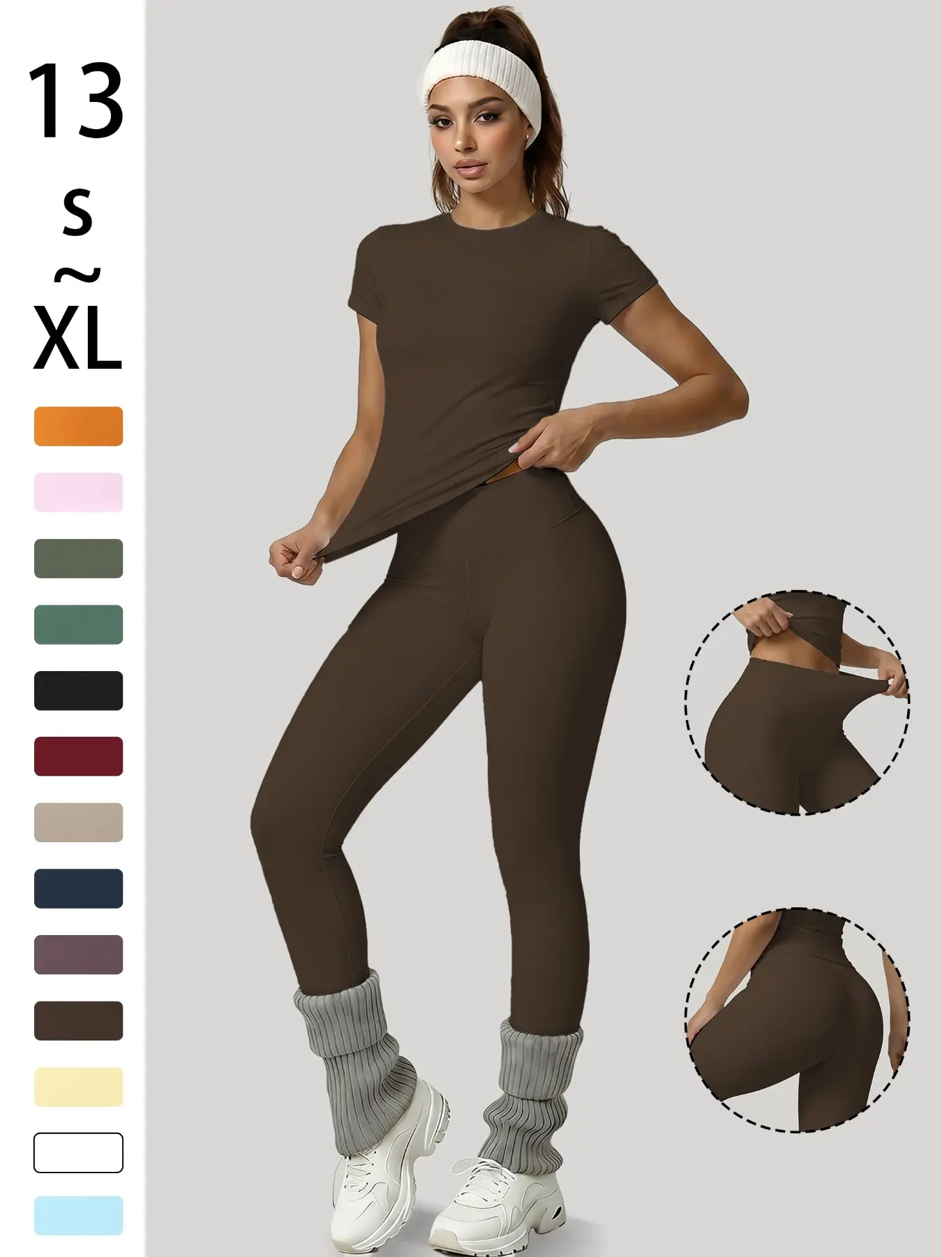 2-Piece Set Soft Moisture-Wicking Round Neck Short Sleeve Top & Elastic Yoga Pants, Comfortable Sportswear for Fitness, Running, Outdoor Activities, Workout Sets Women