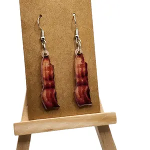 Women's Bacon Earrings - Unique Fun Fashion Accessory with Hook Design for Humorous Outfits